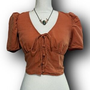 Levi's Luisa Terracotta Puff Sleeve Corset Crop Top